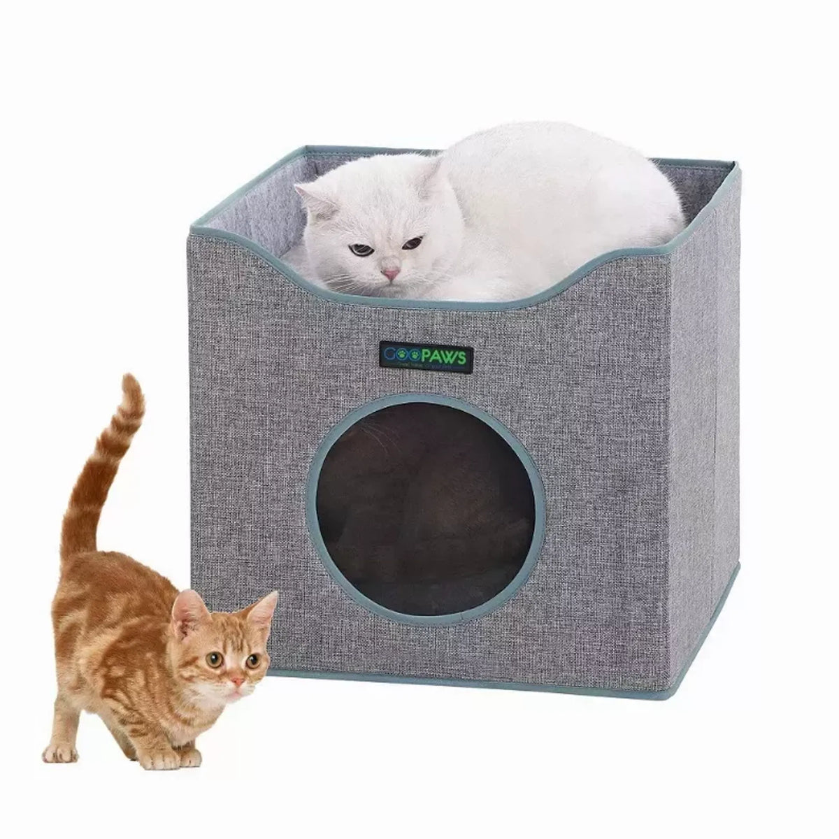 JESPET Foldable Cat Condo, Cat Cube House & Sleepping Bed with Lying Surface and 2 Reversible Cushions, Cat Hiding Place, Cat