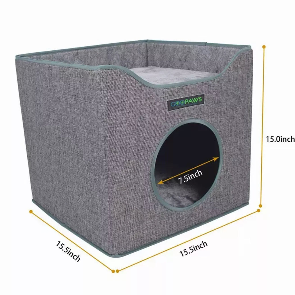 JESPET Foldable Cat Condo, Cat Cube House & Sleepping Bed with Lying Surface and 2 Reversible Cushions, Cat Hiding Place, Cat