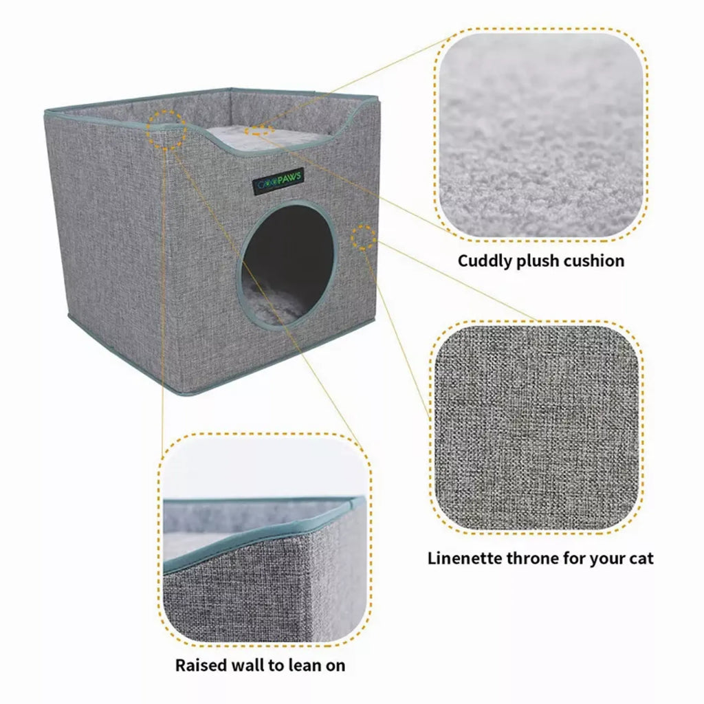 JESPET Foldable Cat Condo, Cat Cube House & Sleepping Bed with Lying Surface and 2 Reversible Cushions, Cat Hiding Place, Cat