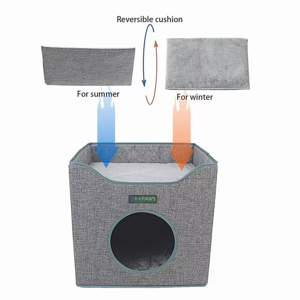 JESPET Foldable Cat Condo, Cat Cube House & Sleepping Bed with Lying Surface and 2 Reversible Cushions, Cat Hiding Place, Cat