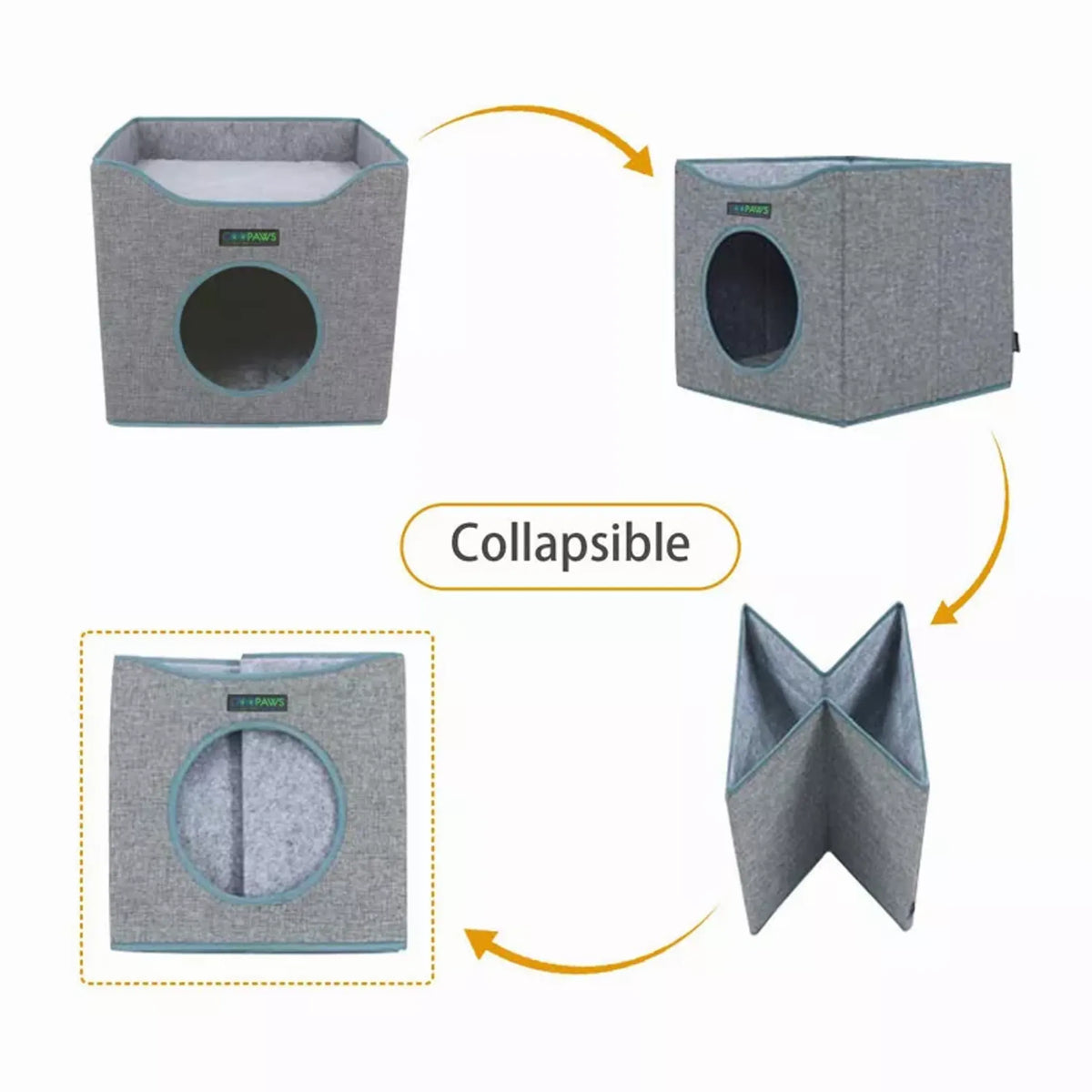 JESPET Foldable Cat Condo, Cat Cube House & Sleepping Bed with Lying Surface and 2 Reversible Cushions, Cat Hiding Place, Cat