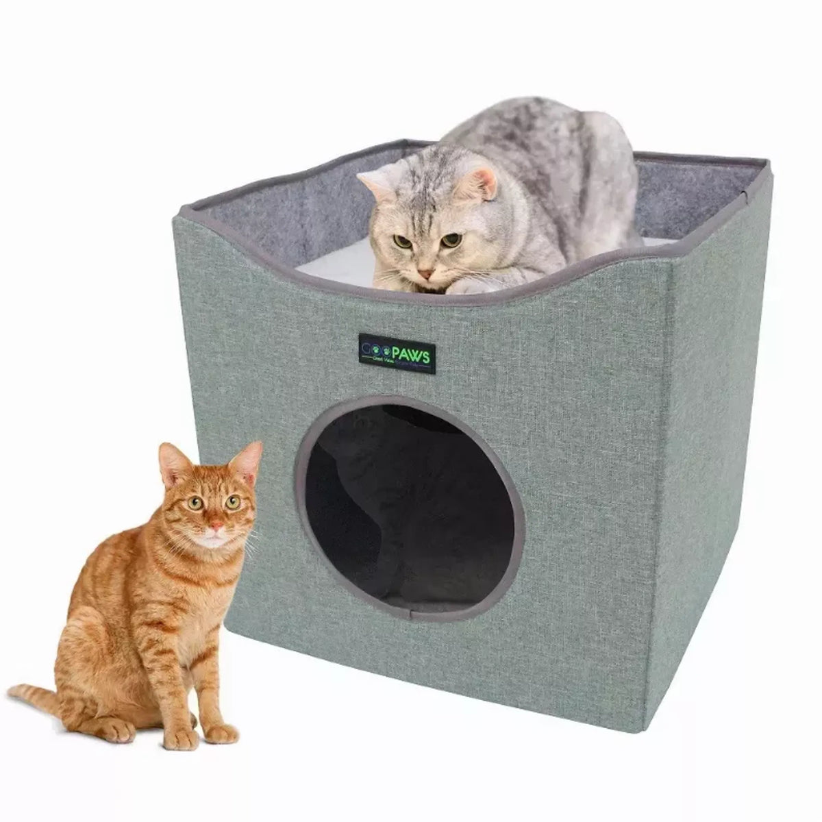 JESPET Foldable Cat Condo, Cat Cube House & Sleepping Bed with Lying Surface and 2 Reversible Cushions, Cat Hiding Place, Cat