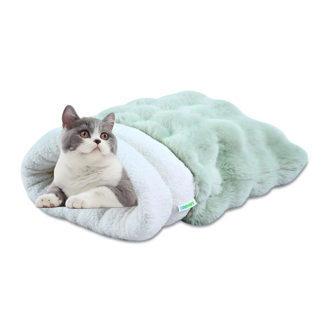 GOOPAWS 4 in 1 Self Warming Cat Sack Bed Cave - Green, 21 X 17 X 3 INCHES, 1