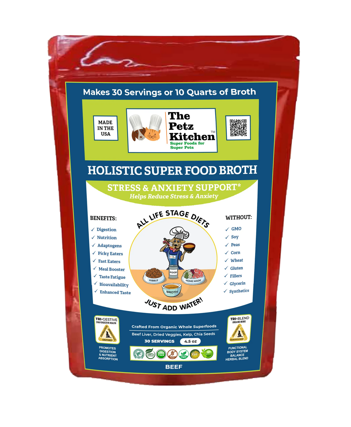 Super Food Broth Stress & Anxiety Support The Petz Kitchen Dogs & Cats - 4.5 OZ., 1, Pork