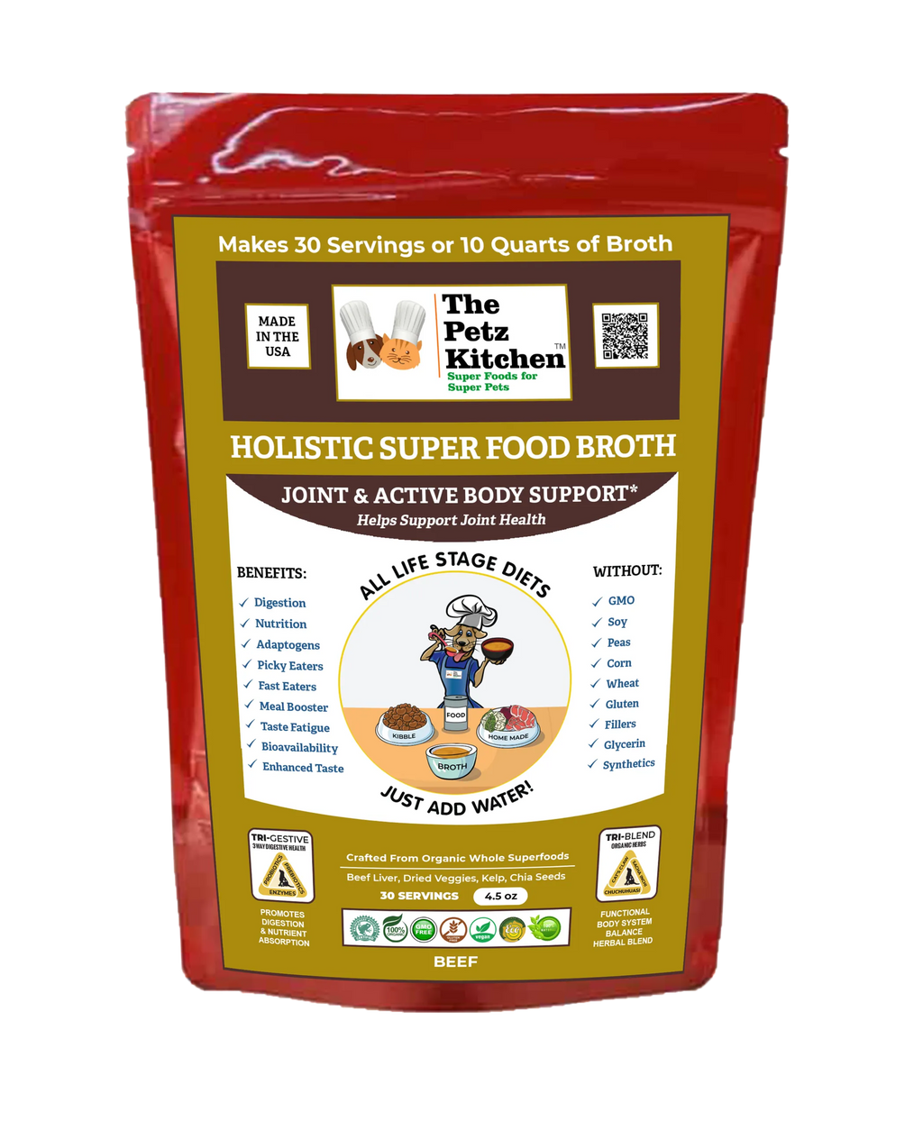 Super Food Broth Joint & Active Body Support The Petz Kitchen Dogs & Cats - 4.5 OZ., 1, Pork