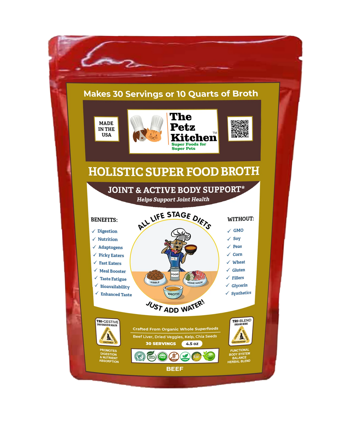 Super Food Broth Joint & Active Body Support The Petz Kitchen Dogs & Cats - 4.5 OZ., 1, Pork