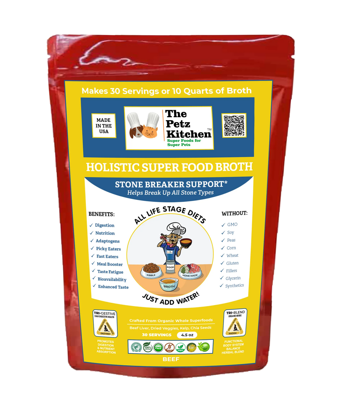 Super Food Broth Stone Breaker Support The Petz Kitchen Dogs & Cats - 4.5 OZ., 1, Beef