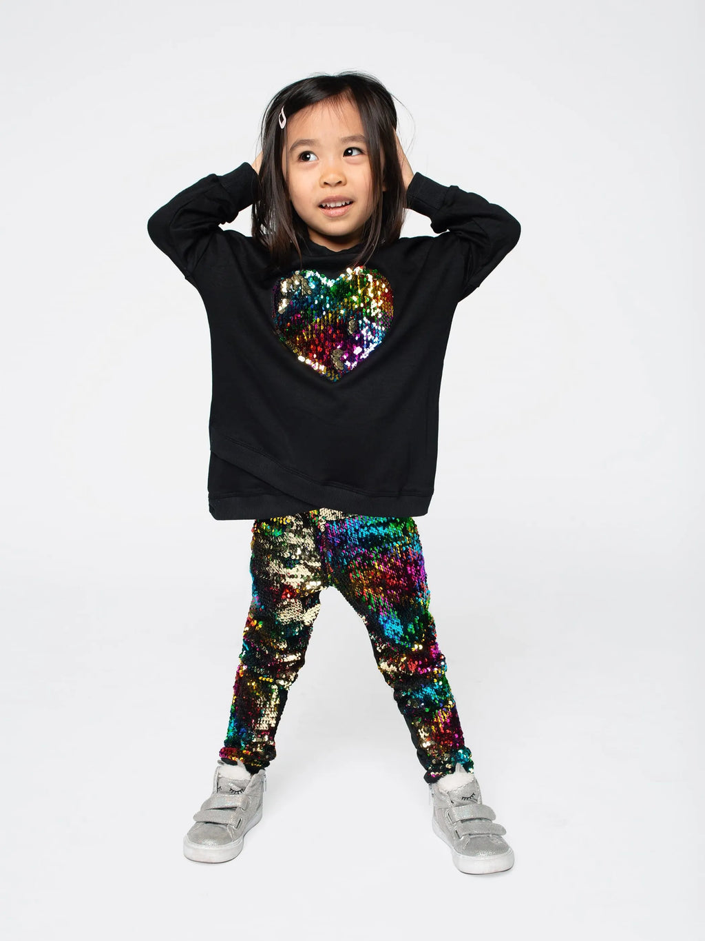 Sweatshirt Tunic Ft Sequin Rainbow Heart