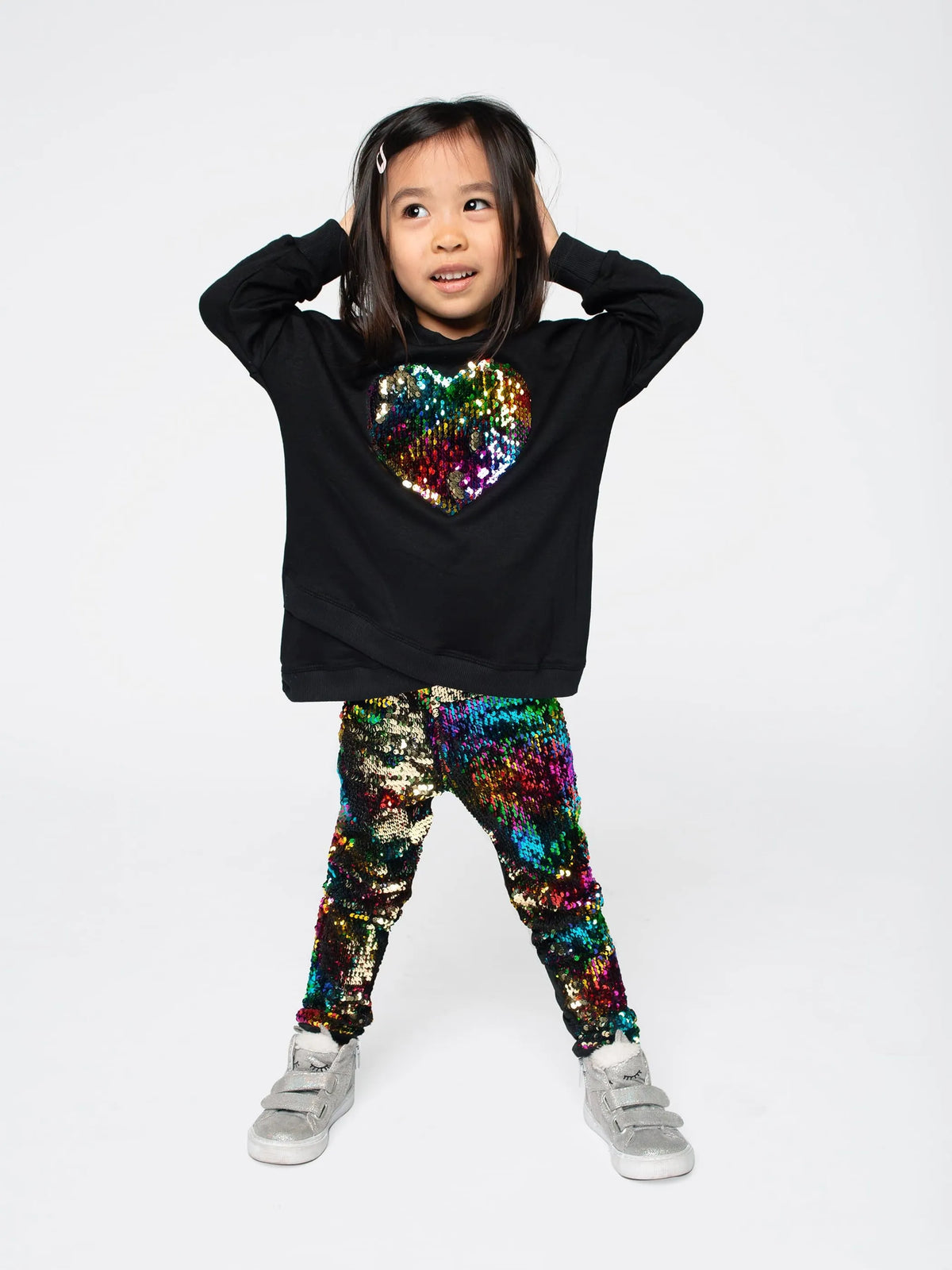 Sweatshirt Tunic Ft Sequin Rainbow Heart