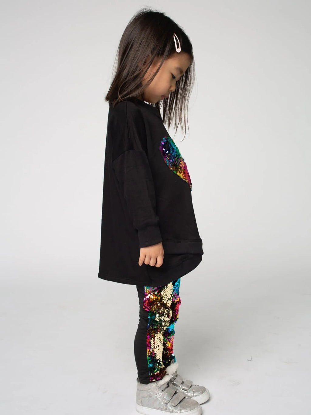 Sweatshirt Tunic Ft Sequin Rainbow Heart