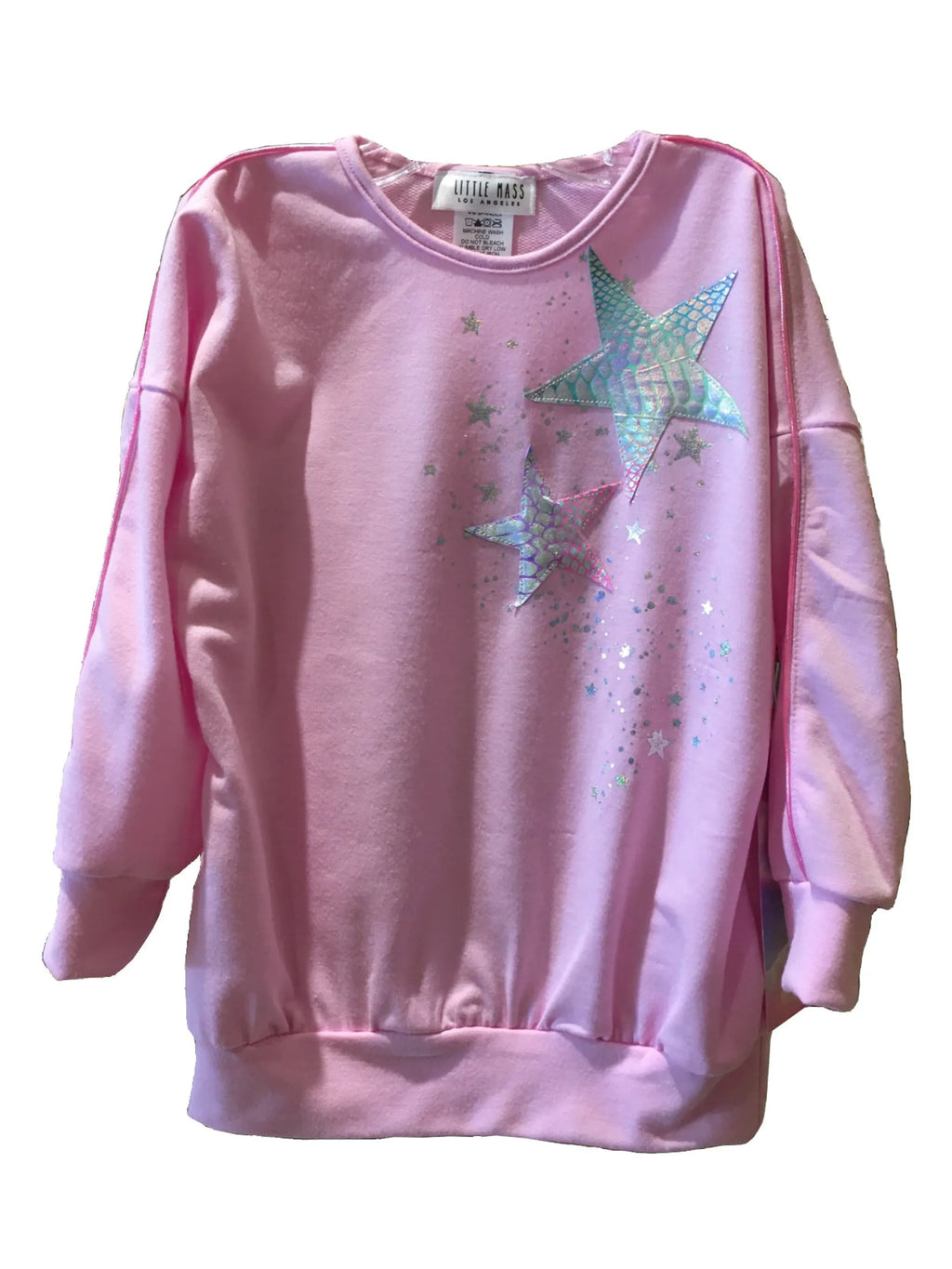 Long Sleeves Tunic Sweatshirt With Holographic Star Detail And Piping