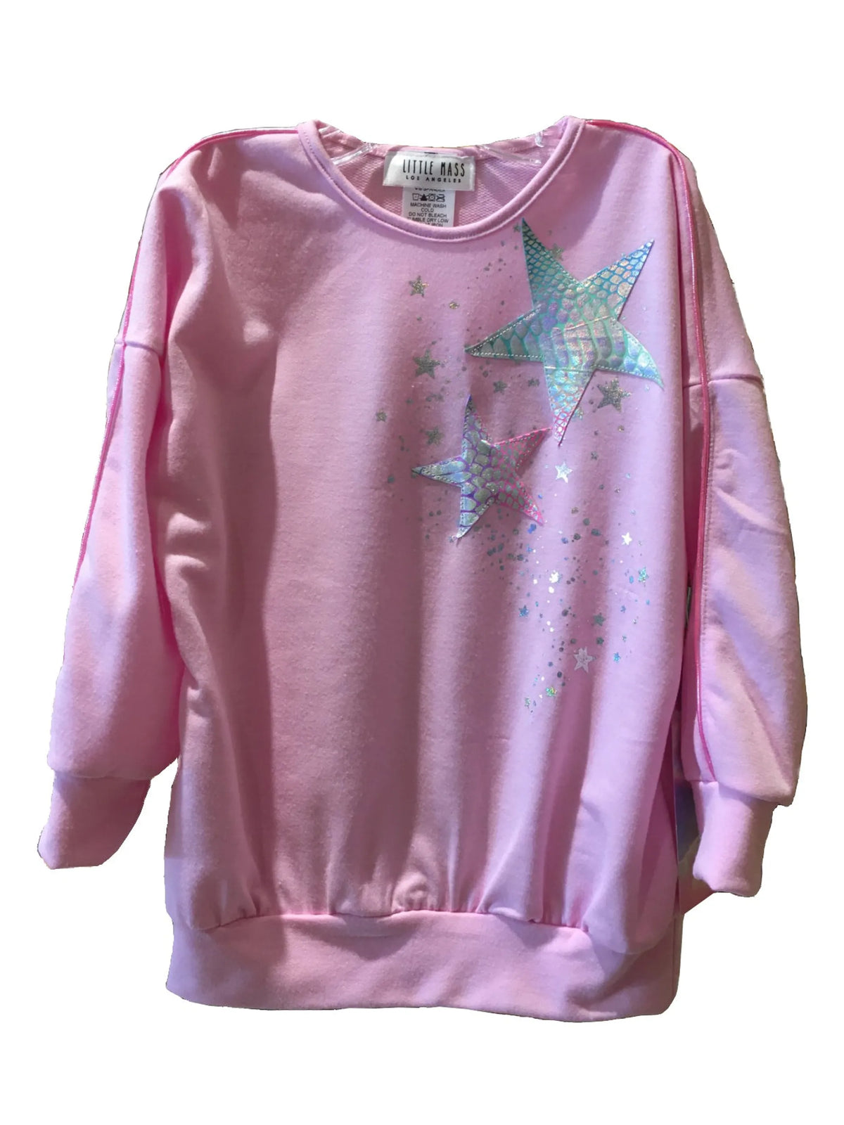 Long Sleeves Tunic Sweatshirt With Holographic Star Detail And Piping