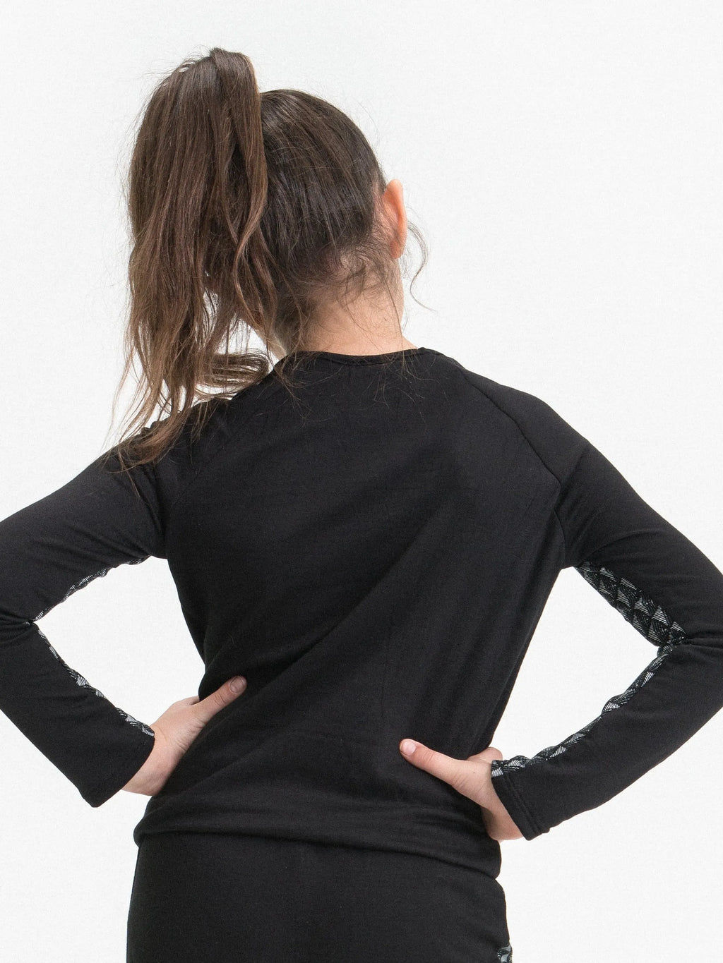 Tie Front Top Ft Spliced Jacquard Sleeves