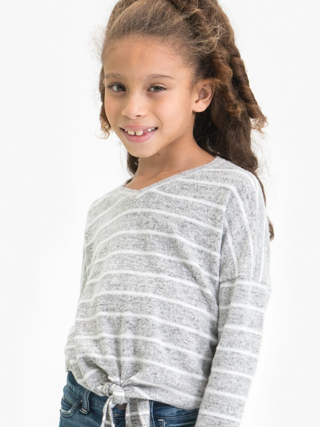 Cozy Hachi Stripe Tie Front Top