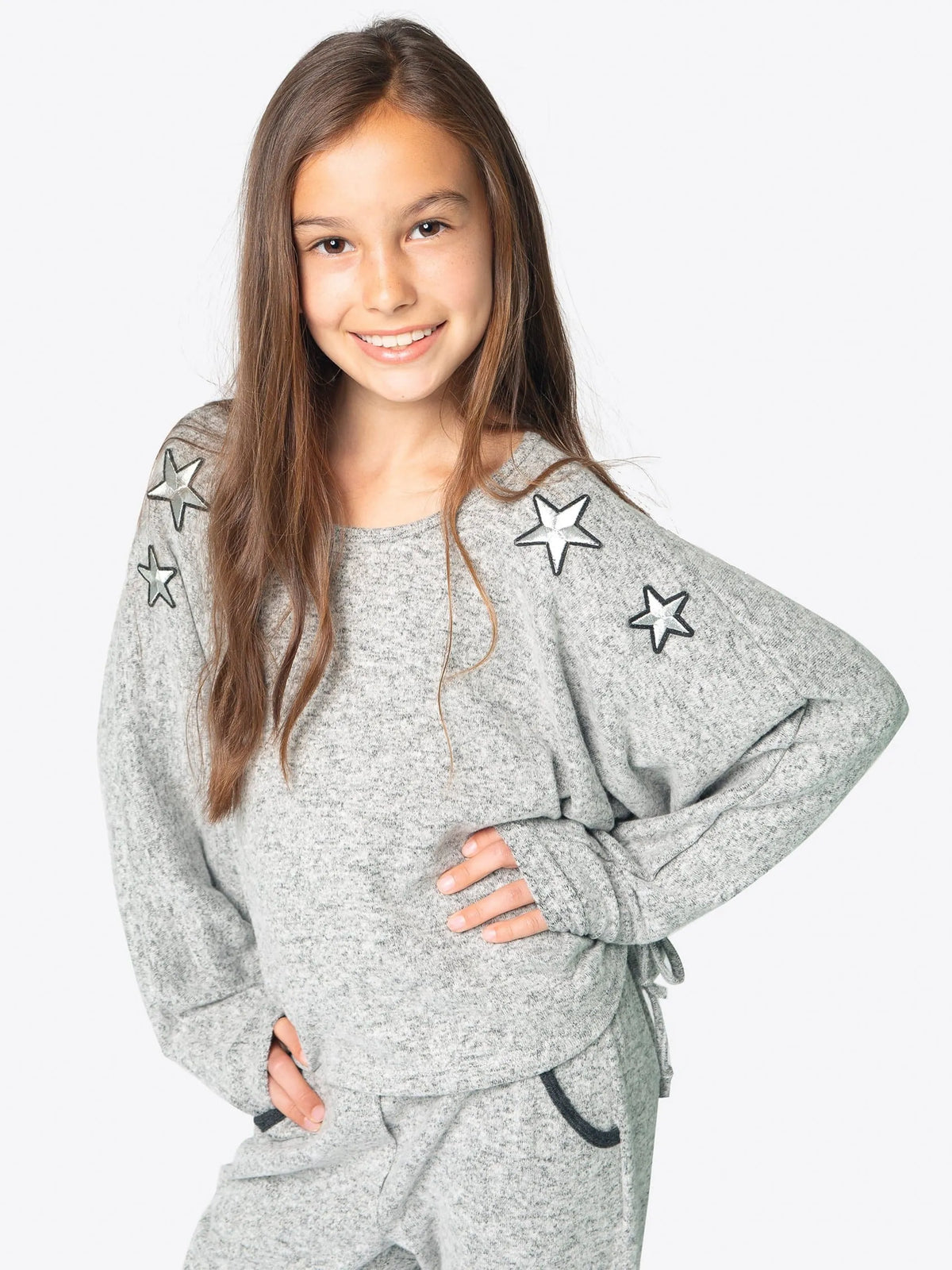 Super Soft Fleece Top Ft Star Patches & Drawstrings