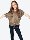 Bodre Pleated Foil Tie Front Top