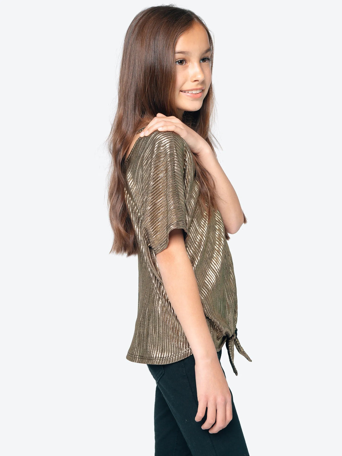 Bodre Pleated Foil Tie Front Top