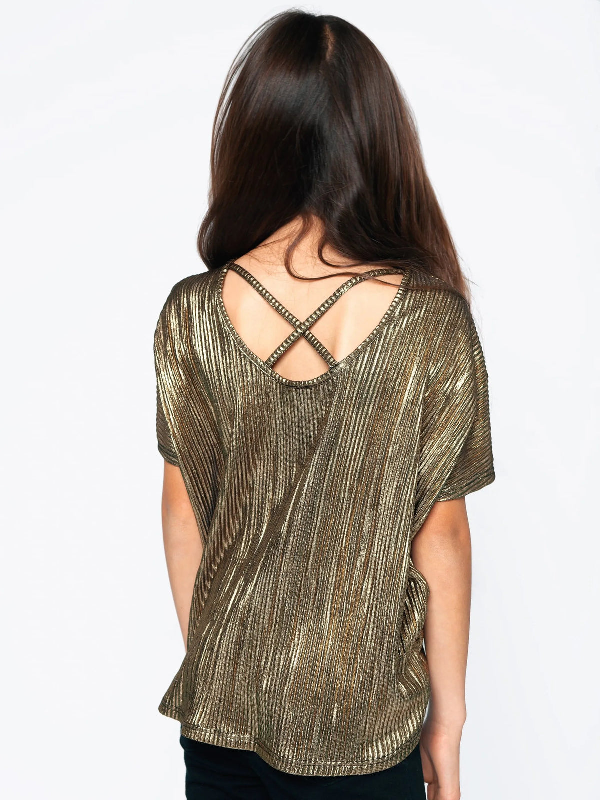 Bodre Pleated Foil Tie Front Top