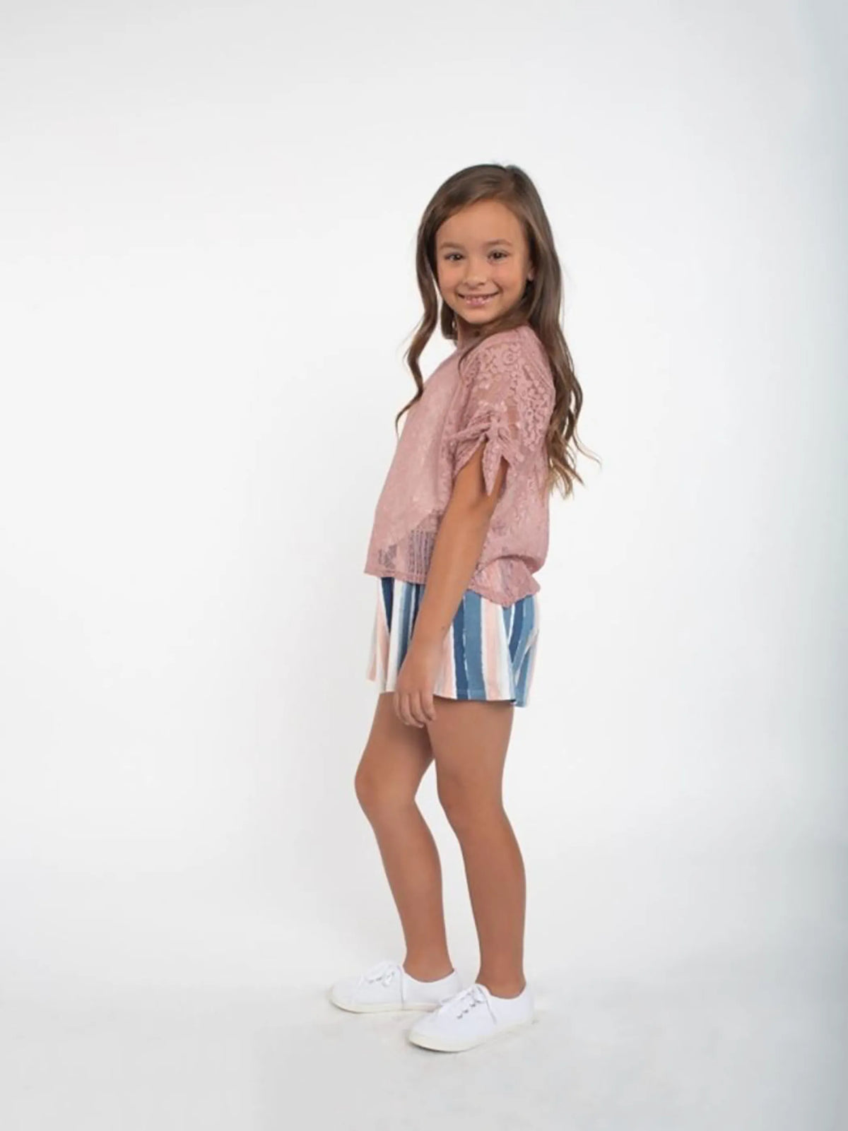Sheer Lace Top ft Short Tie Sleeves & Cami