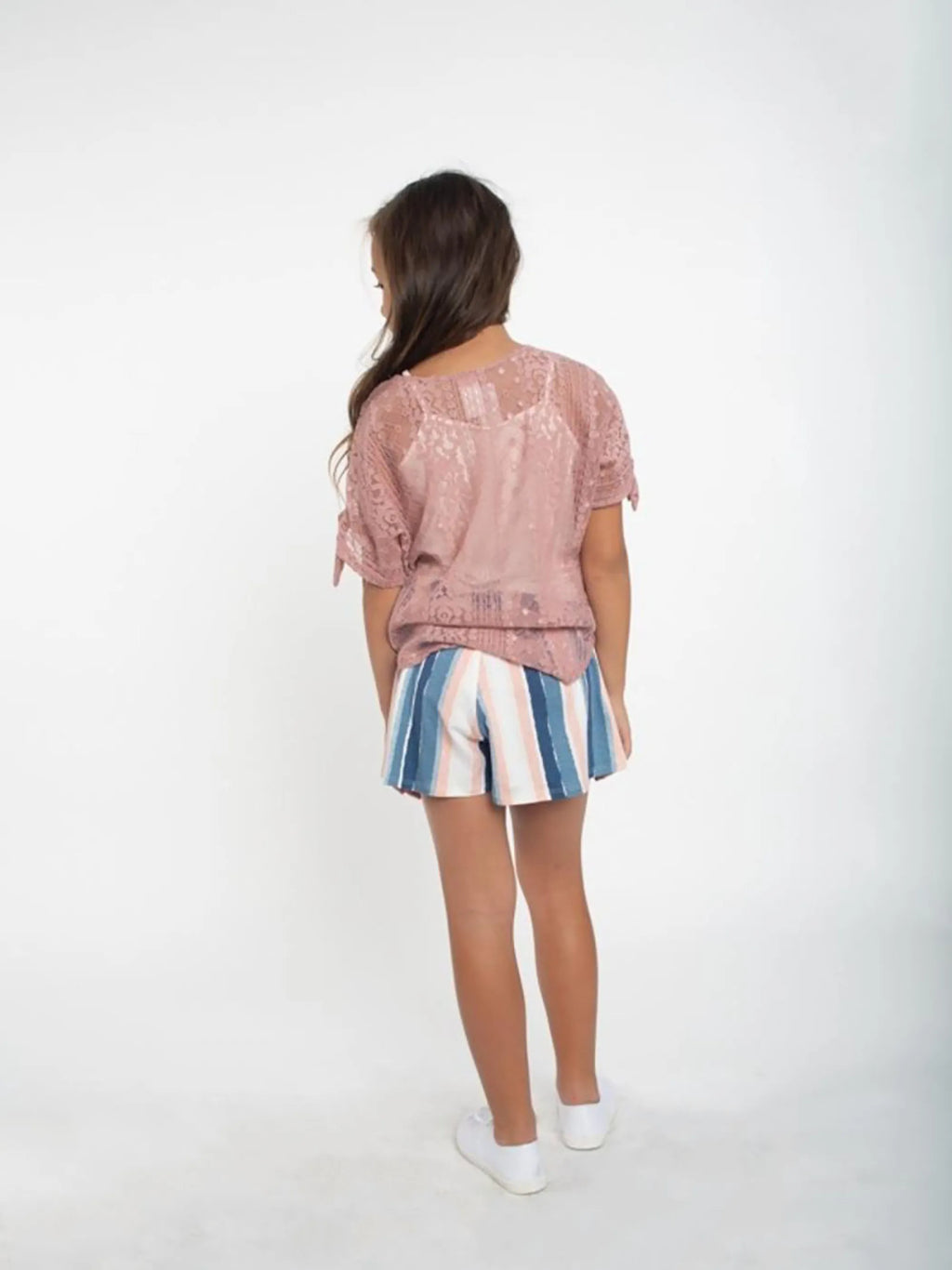 Sheer Lace Top ft Short Tie Sleeves & Cami