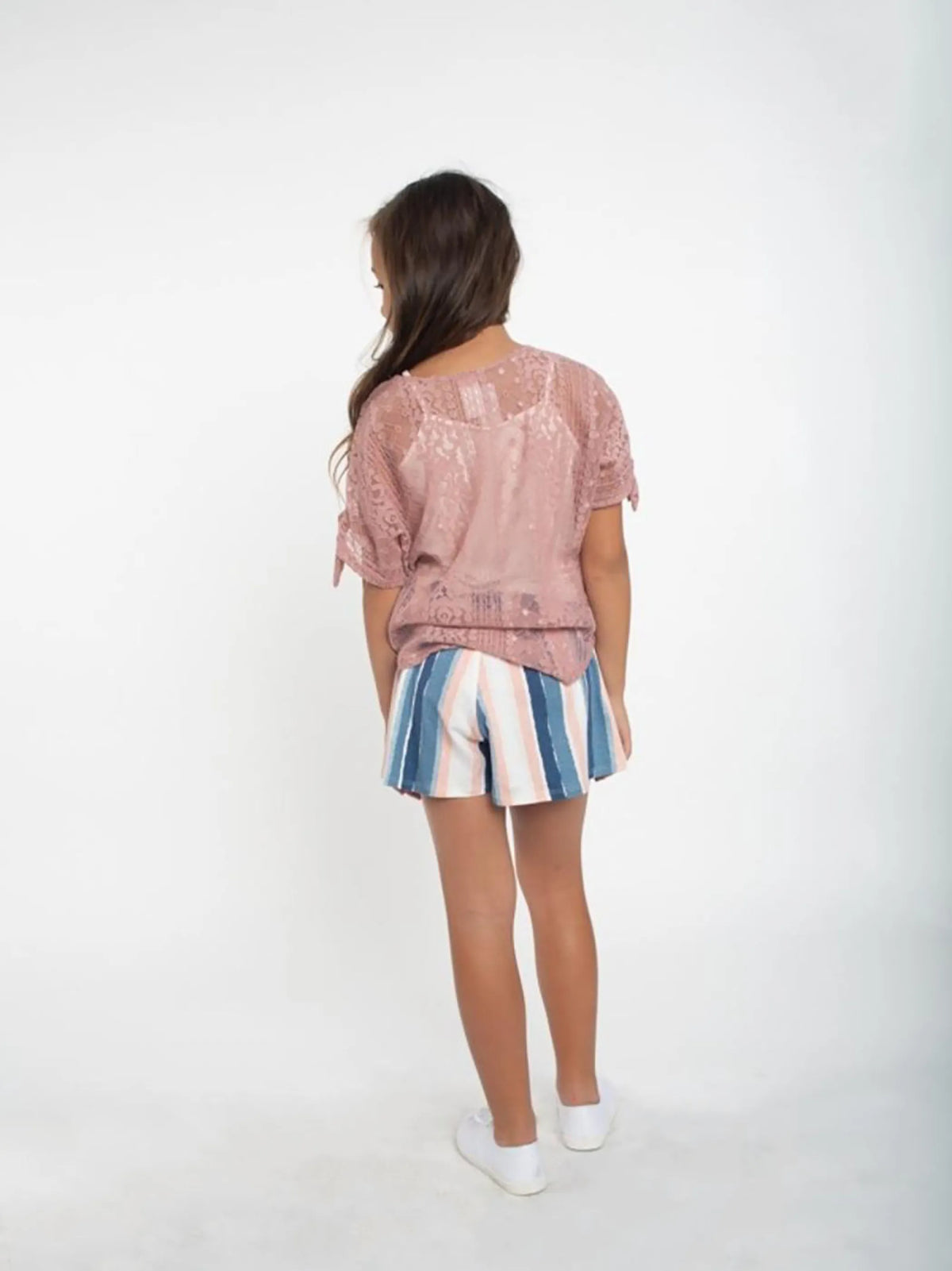 Sheer Lace Top ft Short Tie Sleeves & Cami