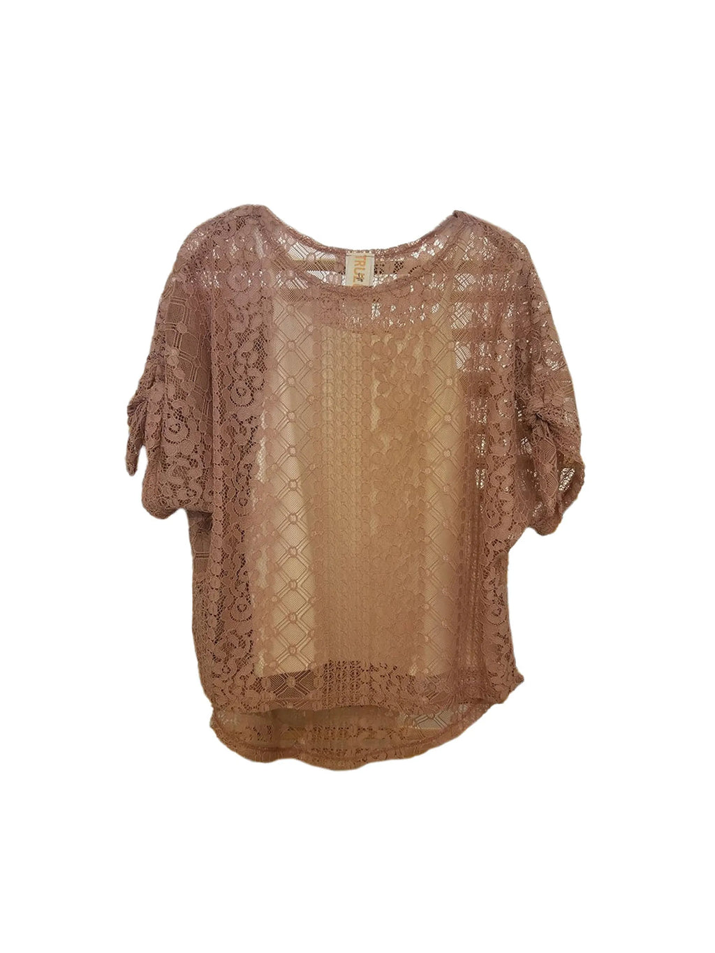 Sheer Lace Top ft Short Tie Sleeves & Cami
