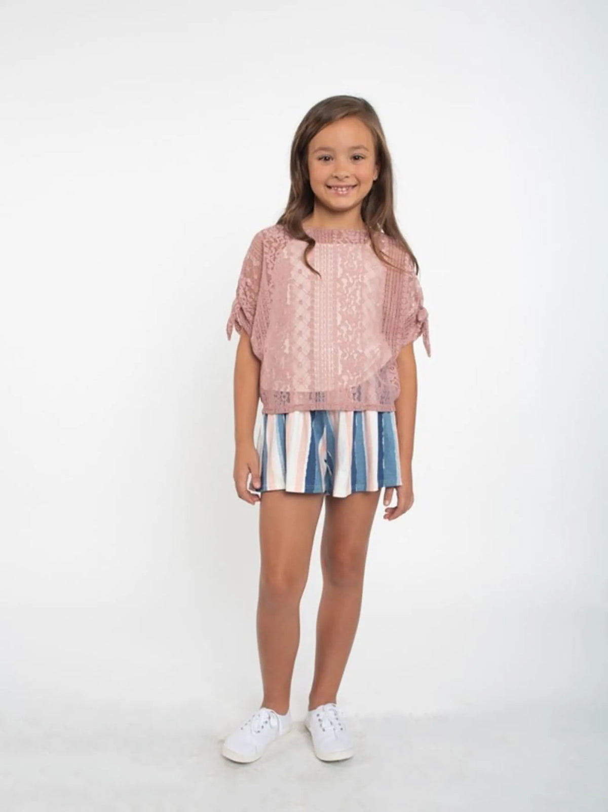 Sheer Lace Top ft Short Tie Sleeves & Cami