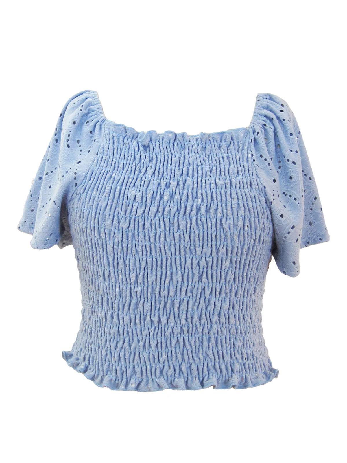 Blue Eyelet Smocked Top
