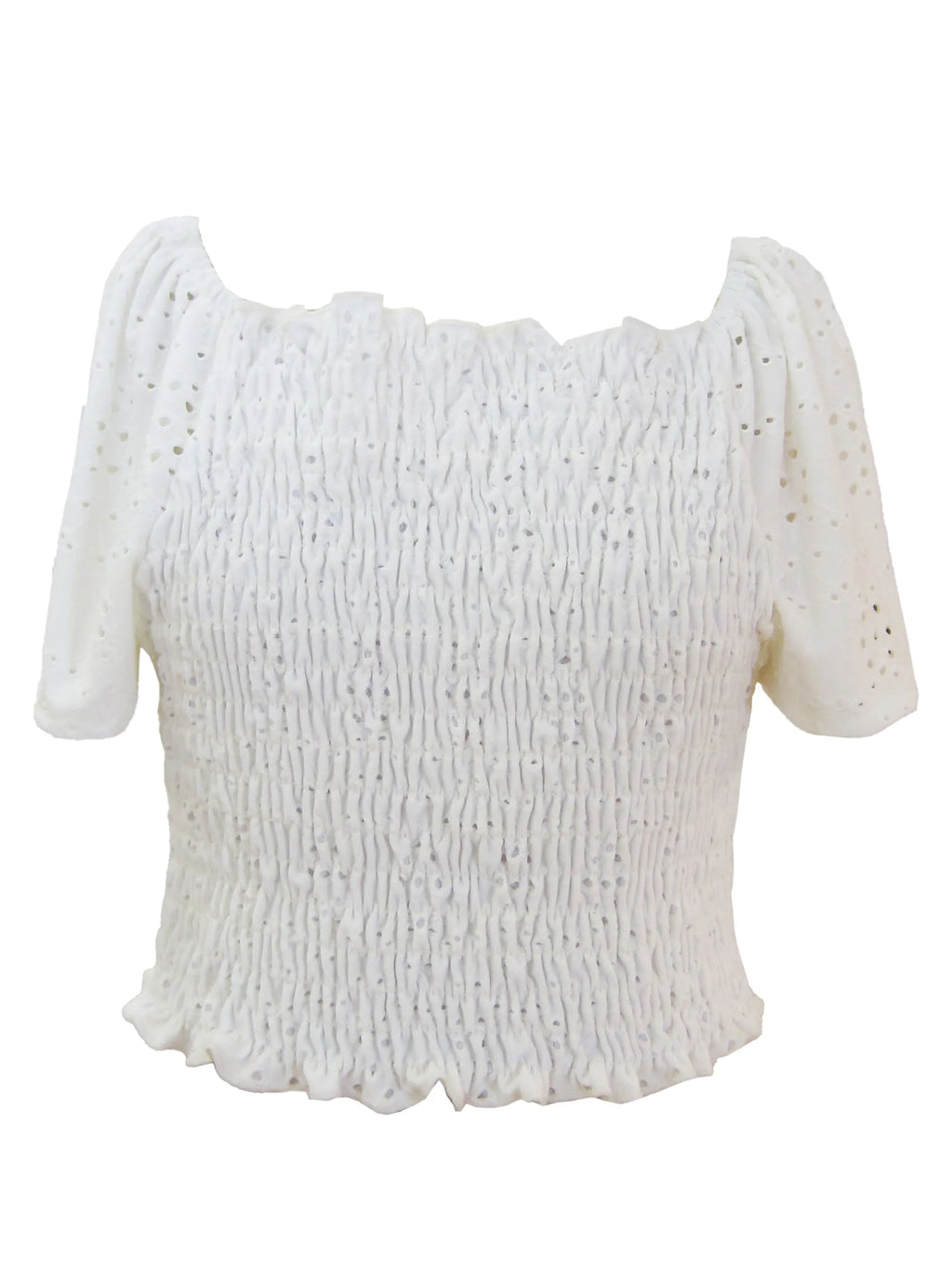 White Eyelet Smocking Top