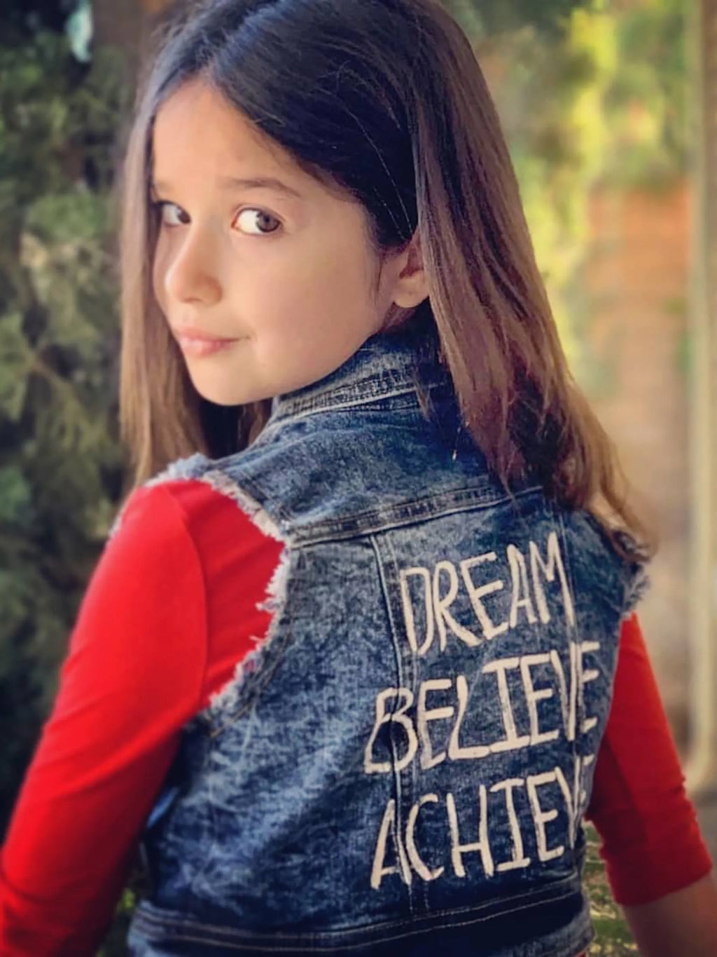 Denim Vest With Dream Believe Achieve Graphic