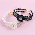 Handwoven Tweed Flower Collar Necklace - Black, X SMALL/SMALL, 1
