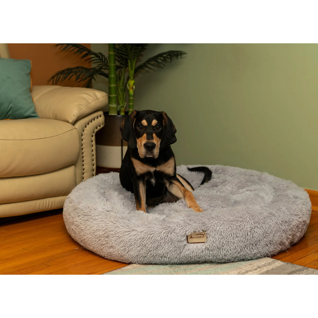 Armarkat Extra Large, Fluffy Gray Round Cat Bed - C71NHS