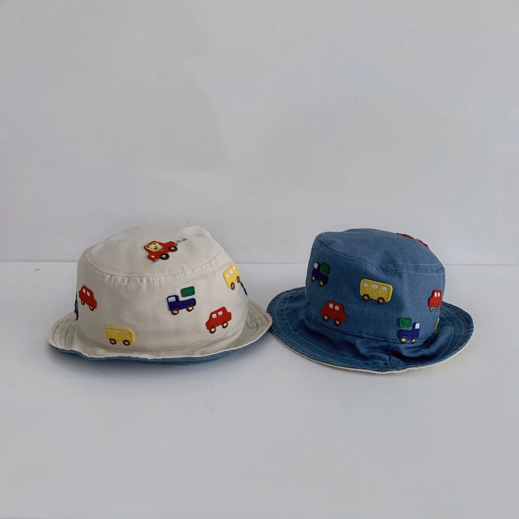 Baby Cartoon Embroide Pattern Solid Color Sunshade Bucket Hats