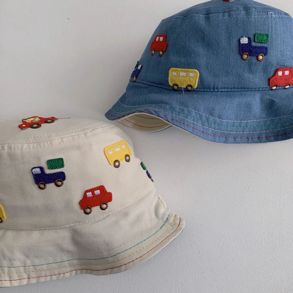 Baby Cartoon Embroide Pattern Solid Color Sunshade Bucket Hats