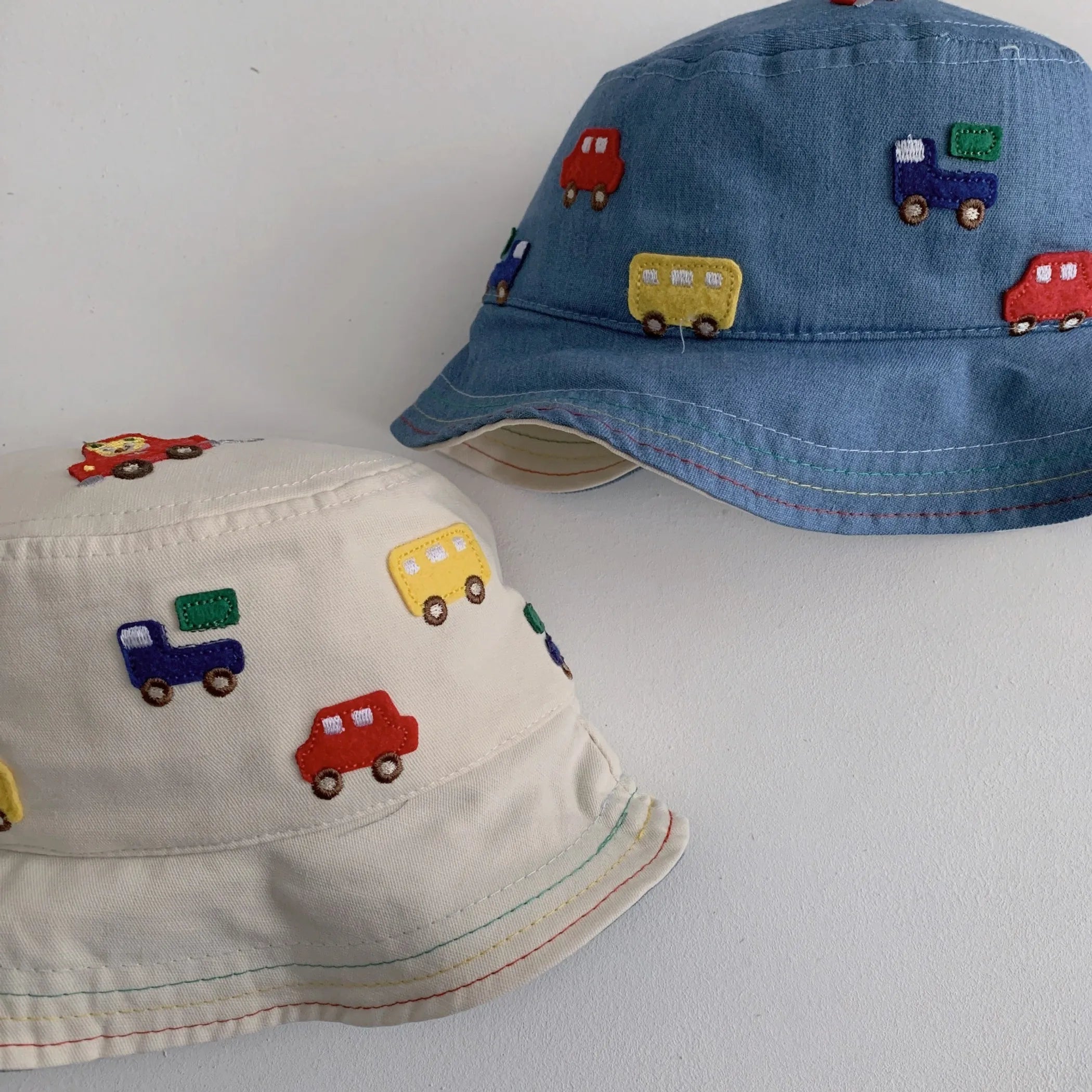 Baby Cartoon Embroide Pattern Solid Color Sunshade Bucket Hats