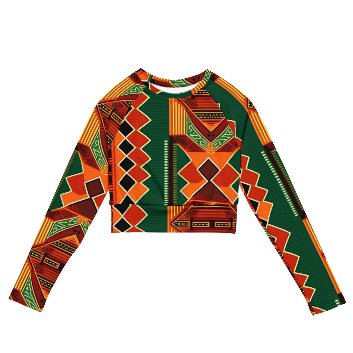 Kente Print African Women's Long Sleeve Crop Top