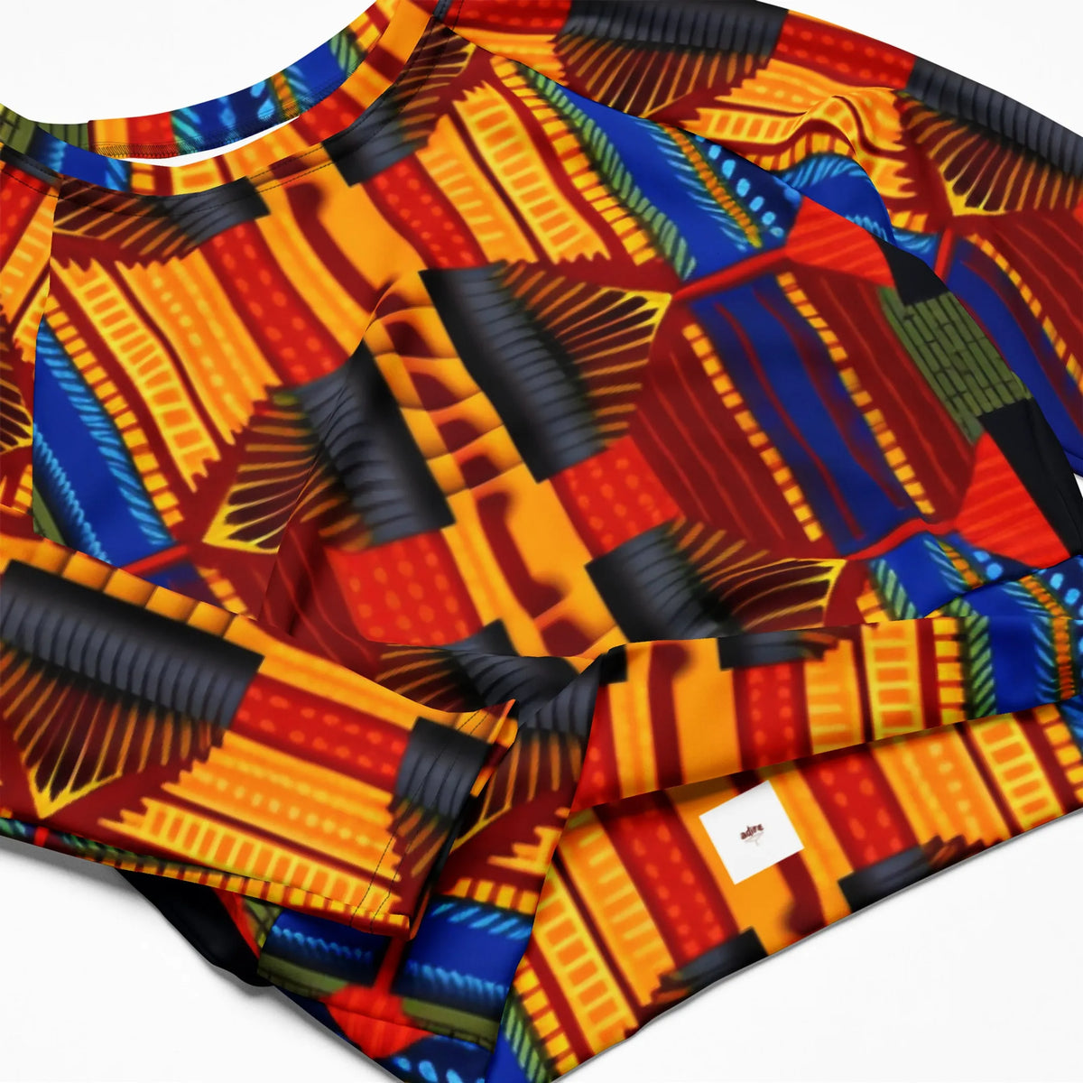 Yellow Blue African Kente Women's Longsleeve Crop Top