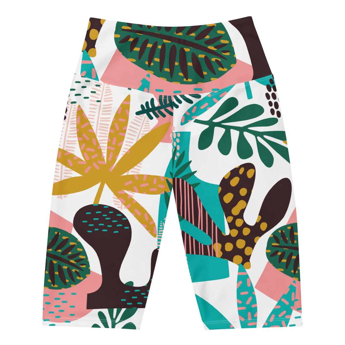White Jungle Leaf Biker Shorts - XL, 1