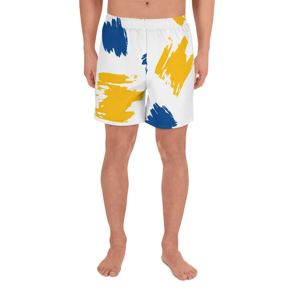 Yellow Blue Brushstroke Athletic Shorts - M, 1