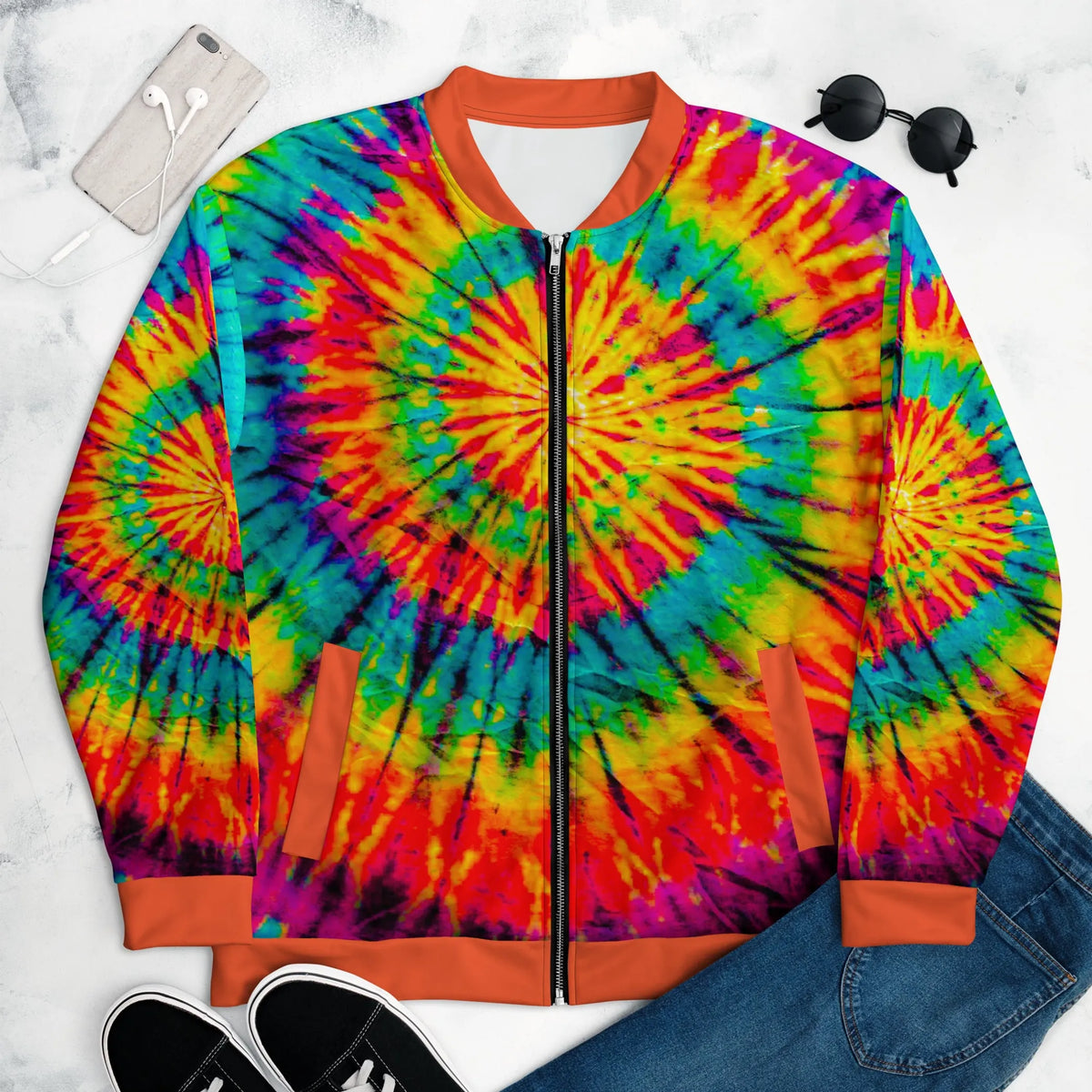 Unisex Bomber Jacket - Rainbow tie dye, M, 1