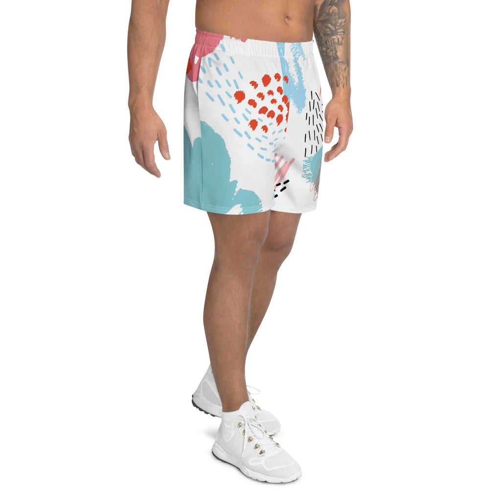 Red Blue Men's Paint Abstract Brush Stroke Athletic Shorts