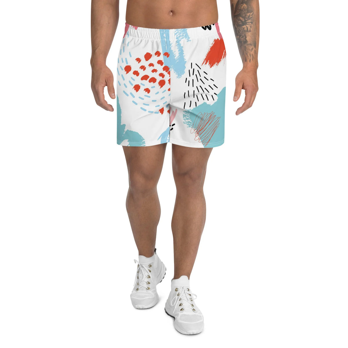 Red Blue Men's Paint Abstract Brush Stroke Athletic Shorts - 3XL, 1