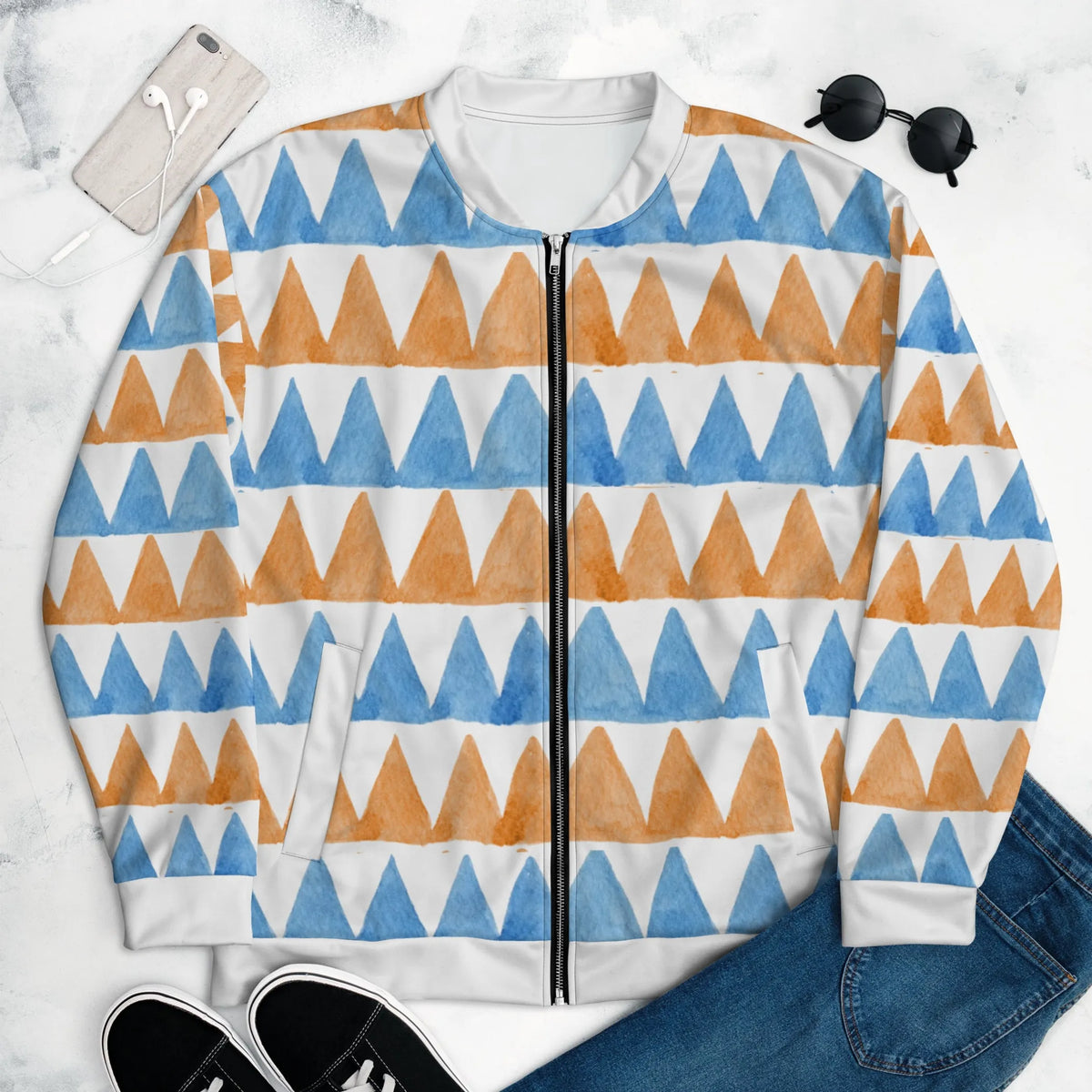 Unisex Bomber Jacket - White blue bomber, S, 1