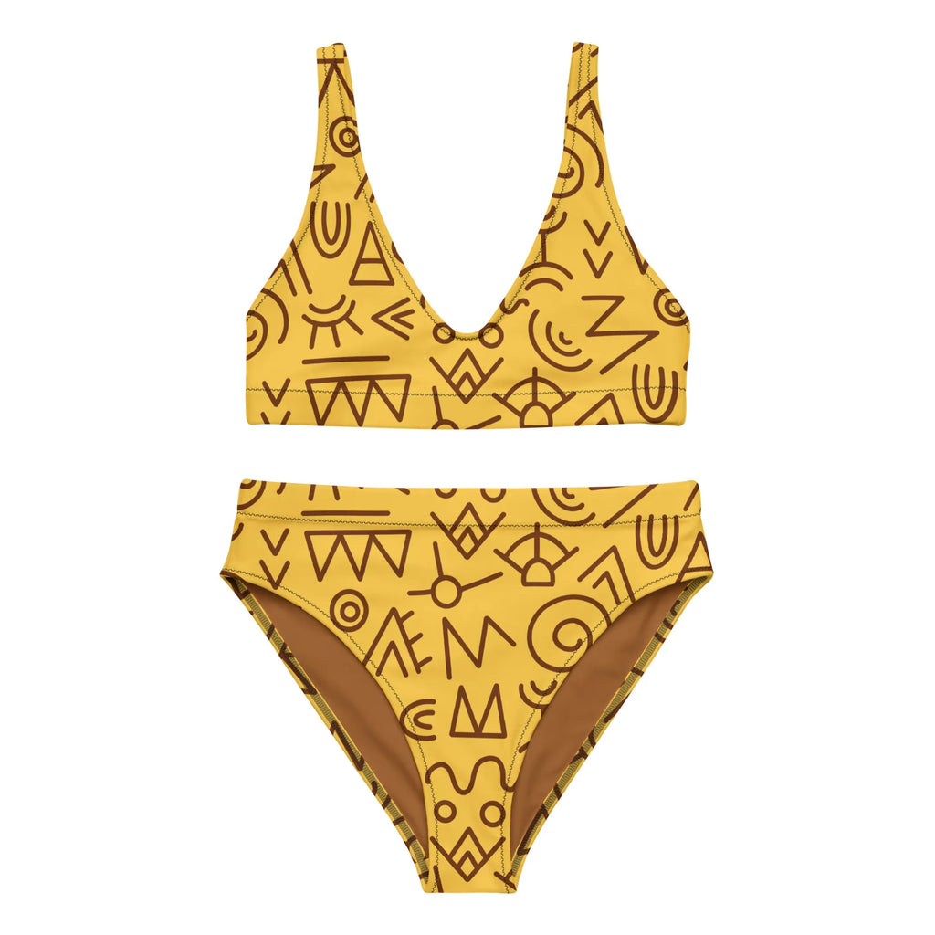Yellow and Brown Pattern Women Recycled High-Waisted Bikini - XS, 1