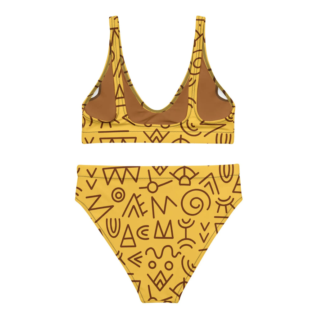 Yellow and Brown Pattern Women Recycled High-Waisted Bikini