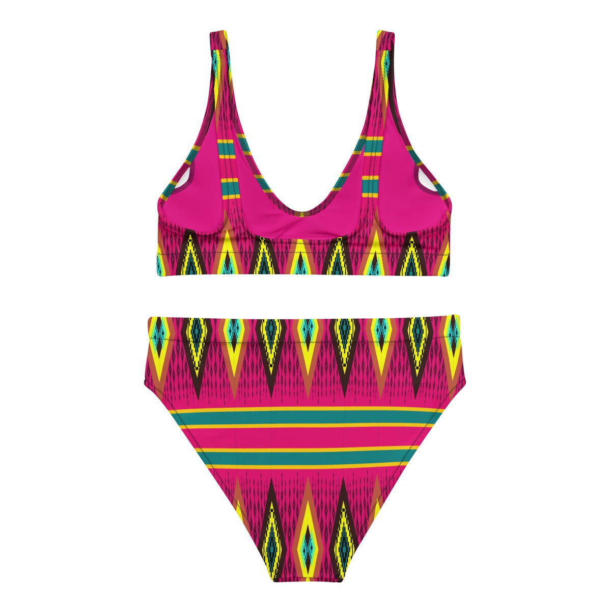 Pink Yellow African Print Recycled High Waisted Bikini for Women
