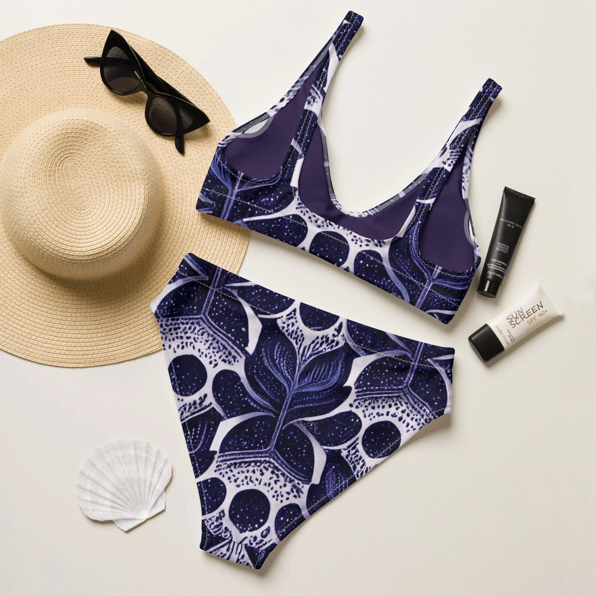 Purple Vintage Floral High-Waisted Two Piece Swimwear for Women