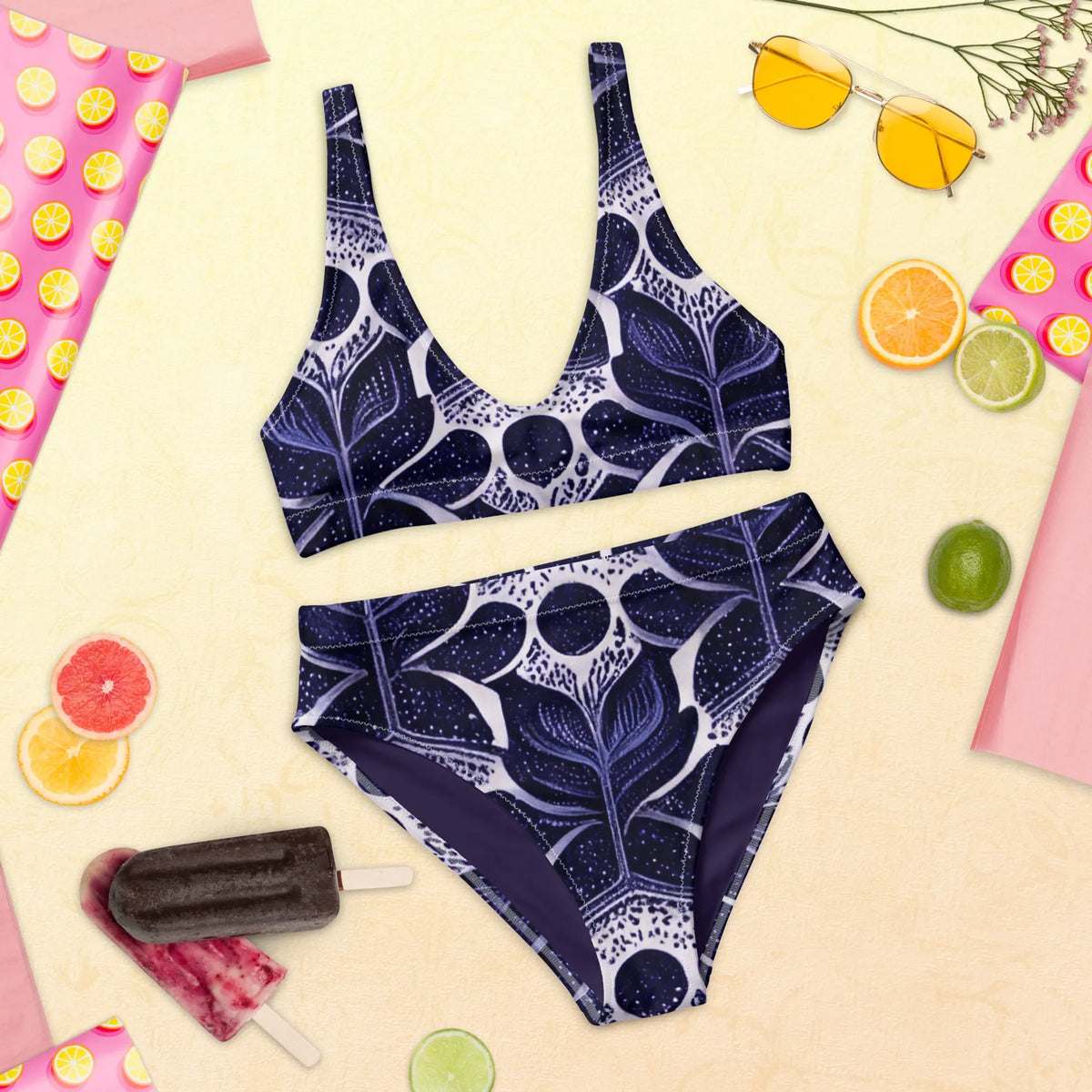 Purple Vintage Floral High-Waisted Two Piece Swimwear for Women