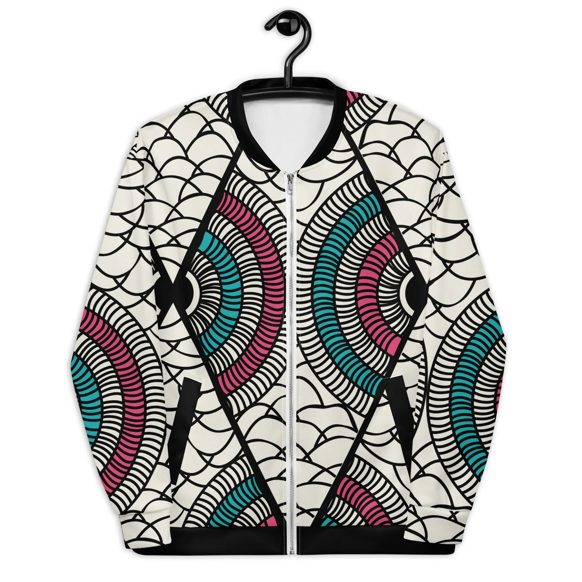 Unisex Bomber Jacket - White pink african print, XL, 1