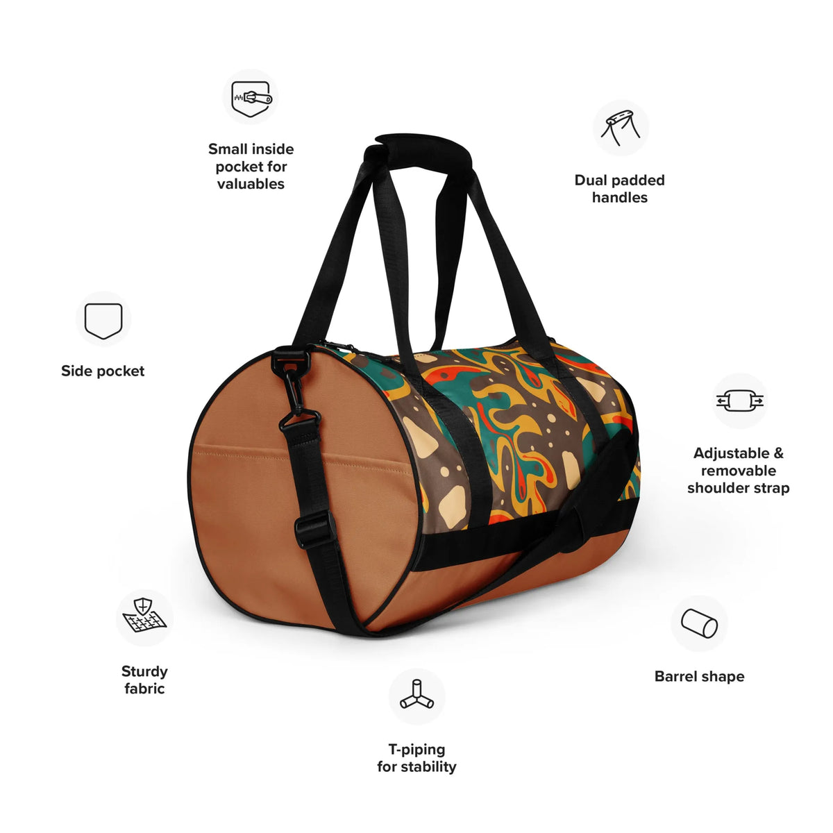 Brown Leafy Print Gym Bag - DEFAULT TITLE, 1